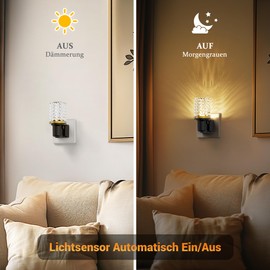 JandCase Night Light Socket with Twilight Sensor - Modern Acrylic LED Night Light 3000K Warm White, 0-100LM Brightness (1W) for Hallway, Bedroom, Staircase, Bathroom