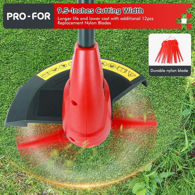 PRO-FOR 20V Cordless Grass Trimmer and Edger, 9.5" Stringless Weed