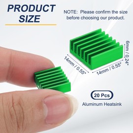 PATIKIL Heatsink 14x14x6mm, 20 Pcs Aluminum Cooler Radiator Heat Sink with Thermal Blue Sticker for Raspberry Pi Chip CPU Power Transistor FET IC Power Amplifier, Green