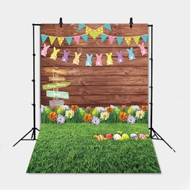 Spring Easter Decoration Backdrop 6x9FT Eggs Signpost Wooden Wall Flowers and Grass Photo Background Newborn Party Photography Banner Studio Props