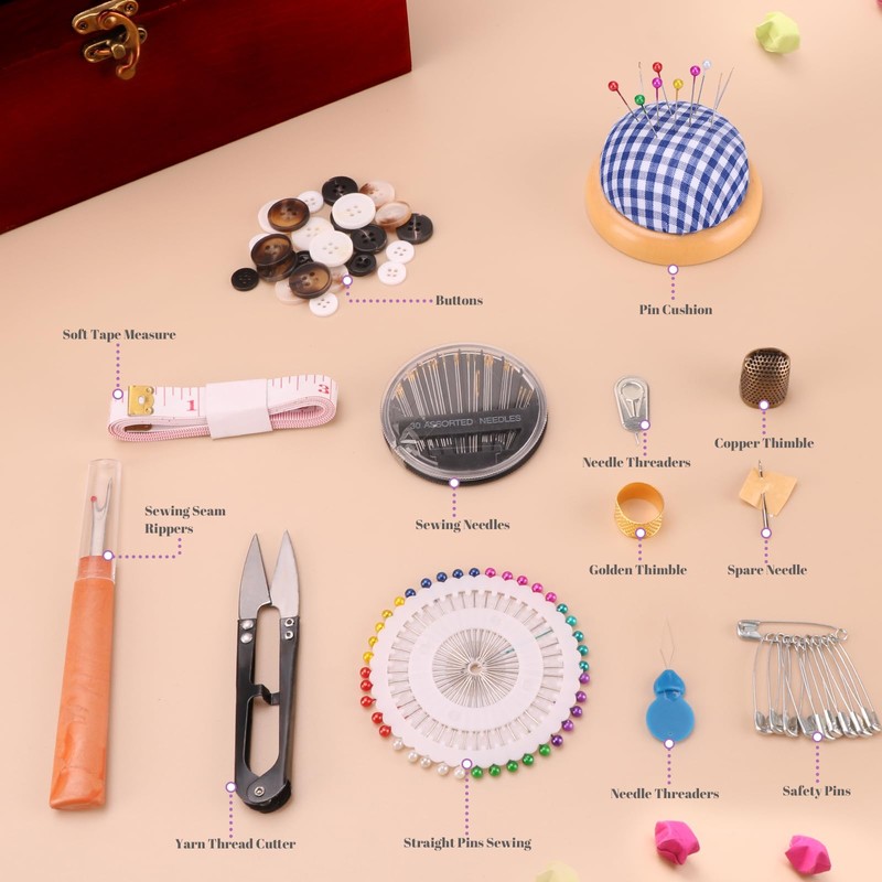 Handheld Sewing Machine, with Elegant Wooden Sewing Box and 153-Piece