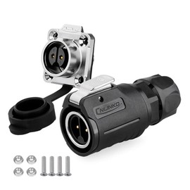 CNLINKO LP16 2 Pin Waterproof Connector Outdoor Electrical Cable Connector IP68 Quick Plug Connector Industrial and Automotive Applications M16 2-9 Pin Female Plug Flange Socket (2 Pin)