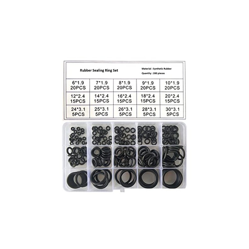VEDA 200 Pcs 15 Different Sizes Nitrile Sealing Ring Set