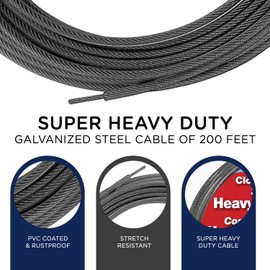 Strata 200 Feet Clothesline Outdoor Heavy Duty Galvanized Wire Steel Cable, Silver PVC Coating - Clothes Line Wires for Outside Laundry Drying