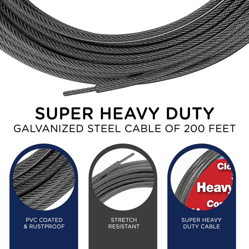Strata 200 Feet Clothesline Outdoor Heavy Duty Galvanized Wire Steel