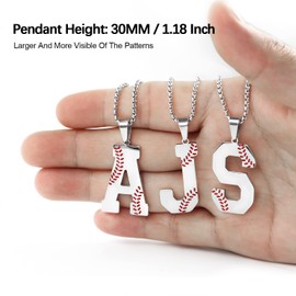 Baseball Initial Necklace for Men A-Z Letter Necklaces Chain Stainless Steel Pendant with Accessories Sport Charm Baseball Gifts for Team Player Athlete Lover Fans (S., Silver)