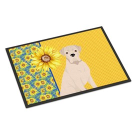 Caroline's Treasures WDK5341JMAT Summer Sunflowers Natural Eared White Boxer Doormat 24x36 Front Door Mat Indoor Outdoor Rugs for Entryway, Non Slip Washable Low Pile, 24H X 36W