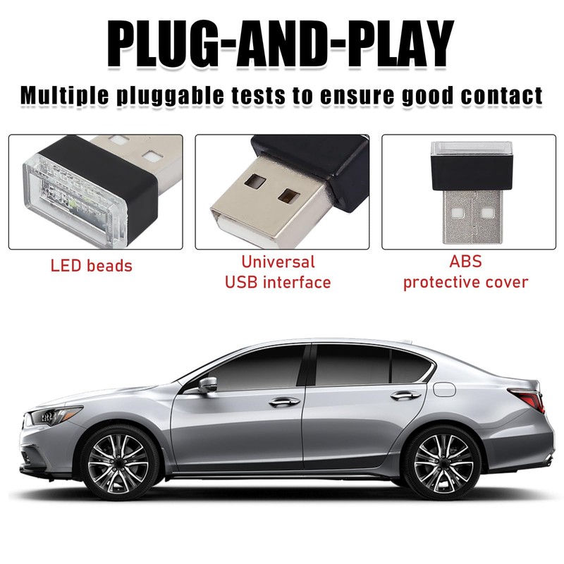 Sylvil 4 PCS USB LED Car Interior Atmosphere Lamp, Portable