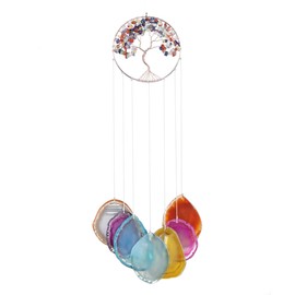 JSDDE 7 Chakra Wind Chime Natural Agate Slices Tree of Life Hanging Crystal Healing Wind Catcher Decoration for Home, Living Room, Patio, Car