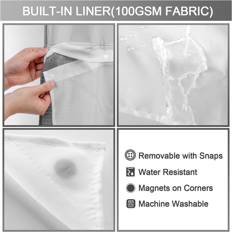 JYhoney No Hook Grey Waffle Weave Shower Curtain with Snap