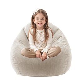 LPMOERA 3FT Bean Bag Chairs for Kids/Teens with Memory Foam Filling Bean Bag Sofa with Handle Ultra Soft Washable Corduroy Fabric Lazy Sofa for Living Room Bedroom College Dorm Cream White