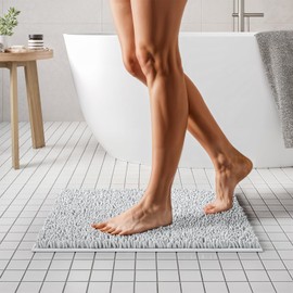 MAYSHINE Plush Shaggy Chenille Bath Mat | Extra Soft, Super Absorbent, Non-Slip Bathroom Rug | Fluffy Microfiber, Area Rug Sets for Bathroom Floor, Kitchen, Living Room | 23"x14" | White