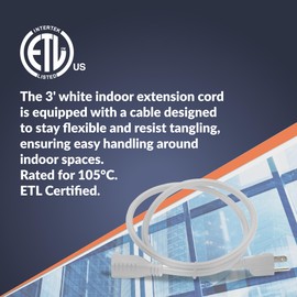 Newhouse Electric 3-Foot White Power Extension Cord EXTCORD3FT-WH, Plug Extension Outlet Supports 2-Prong and 3-Prong Devices, Heavy-Duty Power Cord with Single Electrical Outlet