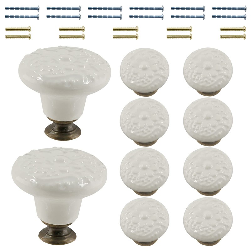 Auvotuis 10Pcs 34mm/ 1.34inch Retro Ceramic Cabinet knobs Antique Round
