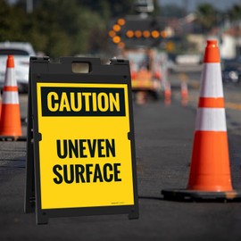 Caution Uneven Surface Sidewalk Sign Kit, 18x24 Inches, With A Frame Stand, Made in USA