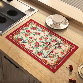 Artbloss Dish Drying Mat Absorbent Coffee Mat Rubber Backed Red Soft Silicone Kitchen Dish Draining Mat for Kitchen Bathroom Coffee Bar (Pomegranate, 16 x 24 Inches)