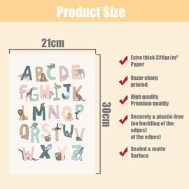 Zamety Set of 3 Baby Room Decoration, A4 Children's Room Decoration, Canvas Pictures Children's Room, ABC Poster for Children, Alphabet Numbers Animals Learning Posters for Nursery, Preschool, Primary