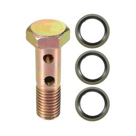VekAuto Double Banjo Bolt Kit, M12x1.5 Length 45mm Metric Thread Turbo Brake Line Fitting Adapter Universal for Car Durable Metal Bronze Tone W/Washers