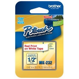 1/2" (12mm) Red on White P-Touch M Tape for Brother Home & Hobby, Home and Hobby Label Maker