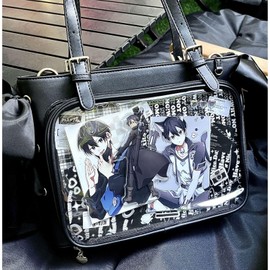 HARJIO Pain Bag, Pain, Pain, Pain-Buffering Bag, Black, White, Silver, Blue, Red, Black, White, Silver, Blue, Light Blue, Red, Cute, Stylish, Ribbon, Large Capacity, Popular, Baggy, Tobacco (Black)