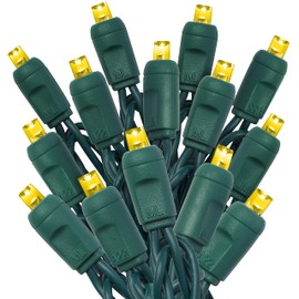 HLO Lighting 5mm Yellow LED Christmas Lights | Wide Angle LED Mini Christmas Lights for Indoor and Outdoor Use | 70 Bulbs