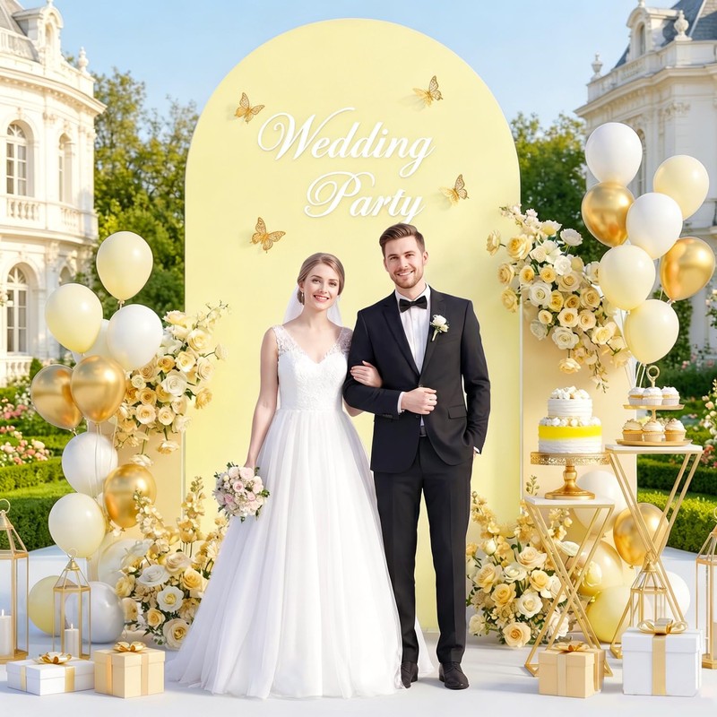 6.6FT Wedding Arch Cover Round Top Fitted Spandex Arch Yellow