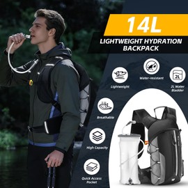 Hydration Backpack - Lightweight Water Backpack with 2L Water Bladder, Small Hiking Backpack for Running Cycling Camping Rave for Men Women