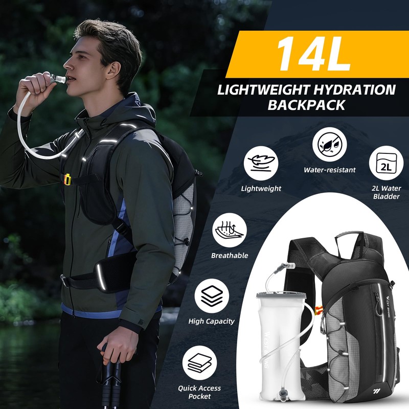 Hydration Backpack - Lightweight Water Backpack with 2L Water Bladder,