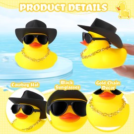 Sotiff 48 Sets Cowboy Rubber Ducks Bulk for Ducking Cool Rubber Ducks with Sunglasses Cowgirl Rubber Ducks with Mini Hat Necklace Bath Toy Squeaky Duckies Car Dashboard Decorations (Yellow)