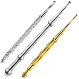 Flutesan 3 Pieces Facial Reflexology Massage Tool Stainless Steel Manual Acupuncture Pen Retractable Acupuncture Pen, Stainless Steel Double Headed Spring Loaded Ear and Body Point Probe Pen