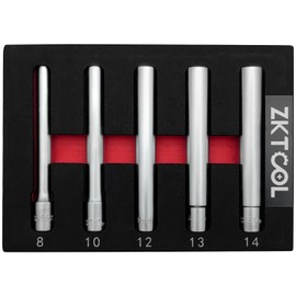 ZKTOOL 5PC Deep Metrichex Socket Set, 3/8-Inch Drive Deep Metric Socket Set 8-10-12-13-14MM Extra Long Deep 120MM