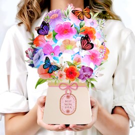 LIGHTS & MUSIC Mothers Day Pop Up Card, Orchid, Lily and Butterflies, 10 Inch Life Sized Forever Flower Bouquet Mother’s Day Cards from Daughter, Son, Husband, Gifts Cards for Mom Wife Grandma