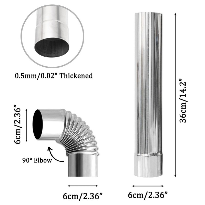 SoloWilder Wood Stove Pipe 2.36" Flue Extension Stainless Steel 14.17in