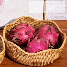 Rattan Woven Storage Basket for Fruit, Bread, Food, Kitchen, Home Decoration, Organiser Fruit Net Against Fruit Flies (Khaki, One Size)