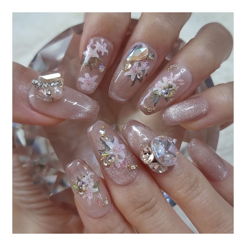 Rose gold shell butterfly handmade nail tip - long ballerina