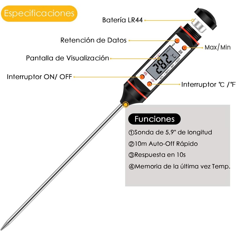 Uplayteck Termómetro Digital de Cocina para Carne – Sonda Superlarga,