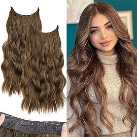 2 Piezas Extension de Cabello, 45CM Hair Extensions(Marrón Claro)