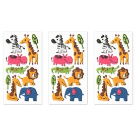 Multicraft Colorful Zoo Animals 3D Puffy Sticker Decals, Pack of 3 Sticker Sheets