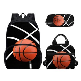 Agoviwo Basketball Design School Backpack Set for Girls 10-12 Years Old Book Bag, Lunch Bag and Pencil Case