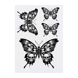 4 x 'Butterfly With Skull Wings' Temporary Tattoos - Water Resistant, Skin-Safe, Non-Toxic Transfers, Mixed Sizes (TO00076150)