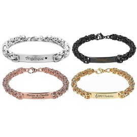 aplusashop ID Elegant King Bracelet Stainless Steel with Engraving as Desired Partner Bracelet Silver with Box, Stainless Steel, without stone