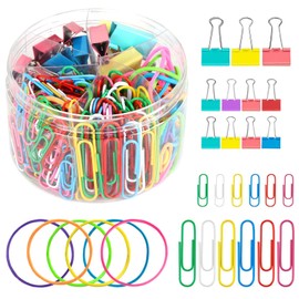 JENWUN Paper Clips, Binder Clips, 240 Pieces Colorful Paper Clips Set with Paper Clips, Paper Clips, Rubber Bands for Documents, Office, School Supplies