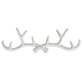 Macosa PO471327-000-101 Wall Hook Antlers White Country House Antique Deer Metal 38 cm Coat Hook Clothes Hook Towel Hook Metal Hook Decorative Hooks