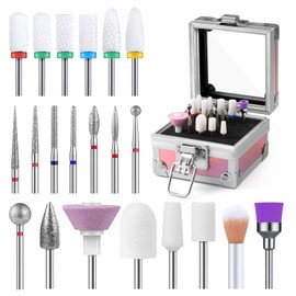 MelodySusie Set de 21 Brocas para Uñas con Estuche Portátil, Kit de Herramientas para Uñas Acrílicas, Gel Y Acrílico con Punta de Diamante de 3/32", Broca Removedora de Cutículas para Polvo Acrílico,