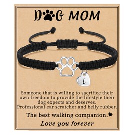 Best Gifts for Dog Lover, Dog Mom Gifts for Women Initial Bracelet Trendy Pet Memorial Gifts for Dogs Braided Heart Pet Paw Bracelets with L Letter Birthday Gift for Women