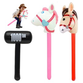 Pack of 3 Inflatable Horse for Children, 40 Inch Stick Horse, Hobby Horse with Soft Mane, Perfect for Theme Parties, Birthdays or Christmas Decoration - Includes Inflation Pump