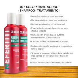 Nefertiti Shampoo Matizador Rojo Sin Sales y Parabenos + Tratamiento con Keratina Color & Care de Nefertiti, Matiza e Intensifica tonos Rojos y Caobas