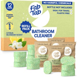 Fab Tab - Bathroom Cleaning Spray Refill Tablets - All-Purpose Cleaner Spray Tablets - Natural Cleaning Products - Plant-Based - Citrus Scent- No Harsh Chemicals - (bottle not included) (12)