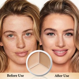 3 Colour Cream Concealer Palette, 2Pcs Full Coverage Concealer Waterproof & Blendable Colour Corrector for Dark Circles, Red Marks, Under Eye Corrector, Includes Concealer Brush, Ideal for Mature Skin