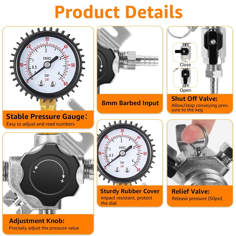 IMAICTUU Beer Secondary Regulator Bar Wall Regulator with 8mm Outlet